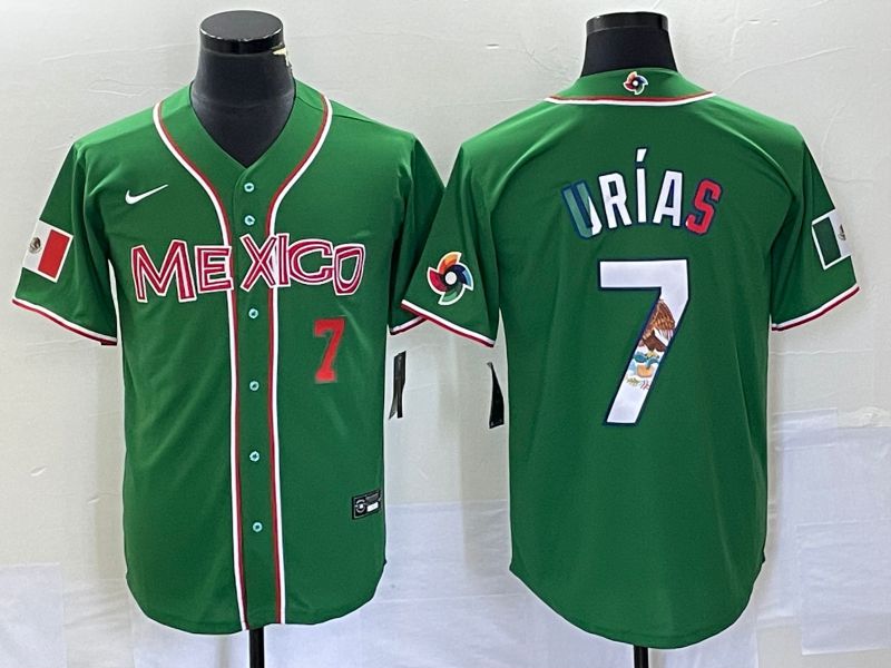 Men 2023 World Cub Mexico 7 Urias Green Nike MLB Jersey11